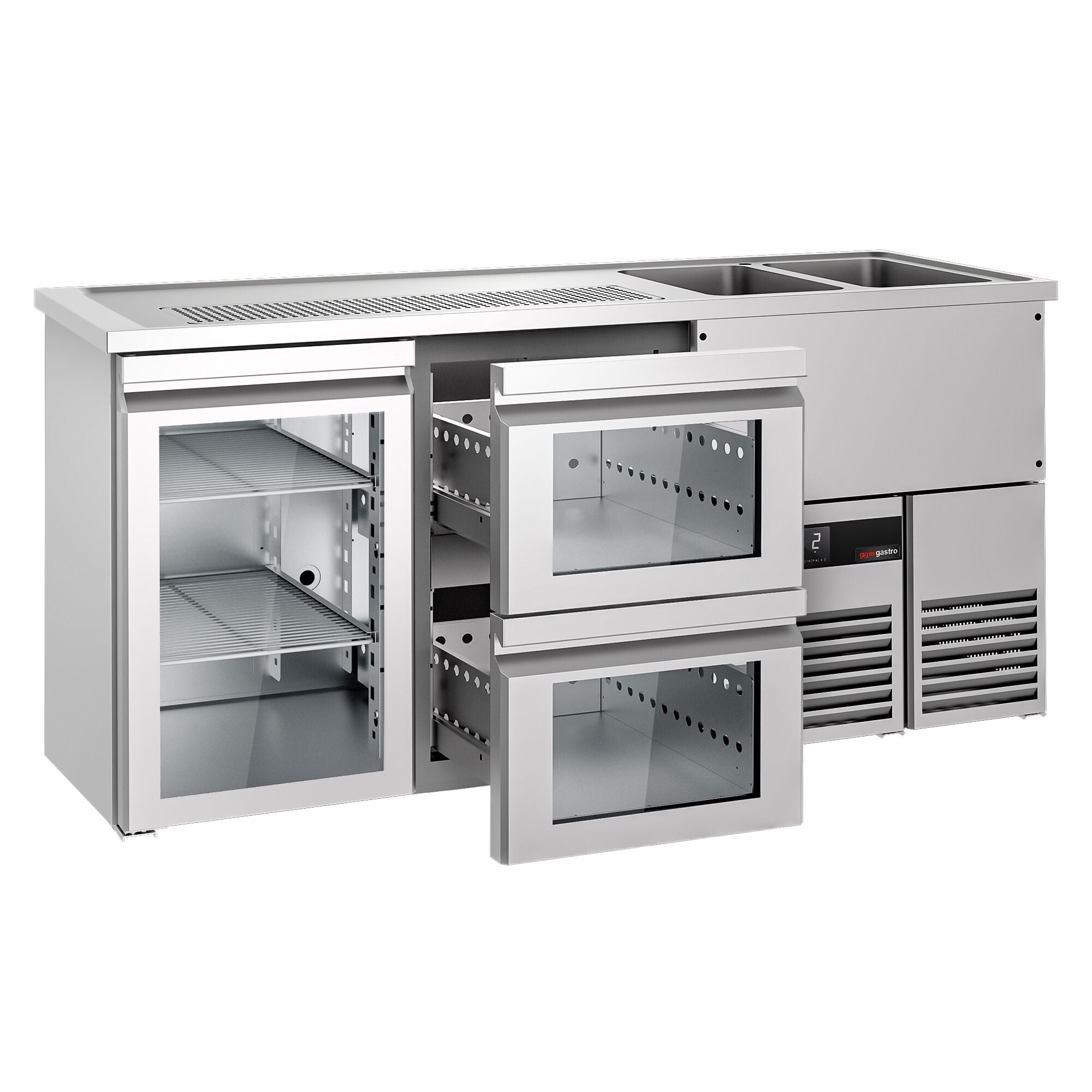 Beer counter premıum - 1950x700mm - 1 glass door and 2 glass drawers