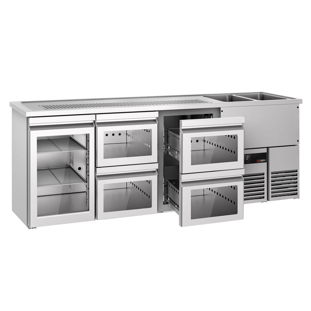 Beer counter premium - 2500x700mm - 1 glass door & 4 glass drawers