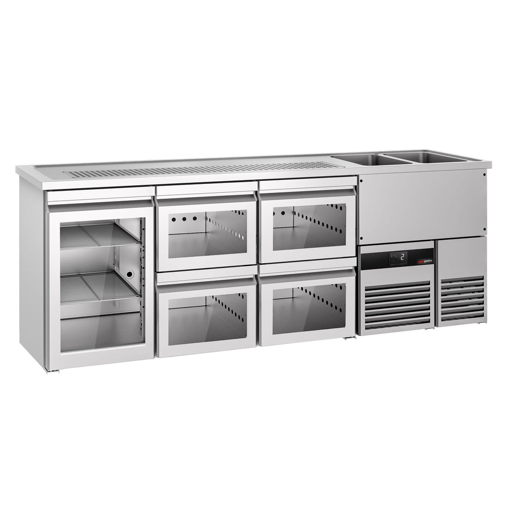 Beer counter premium - 2500x700mm - 1 glass door & 4 glass drawers