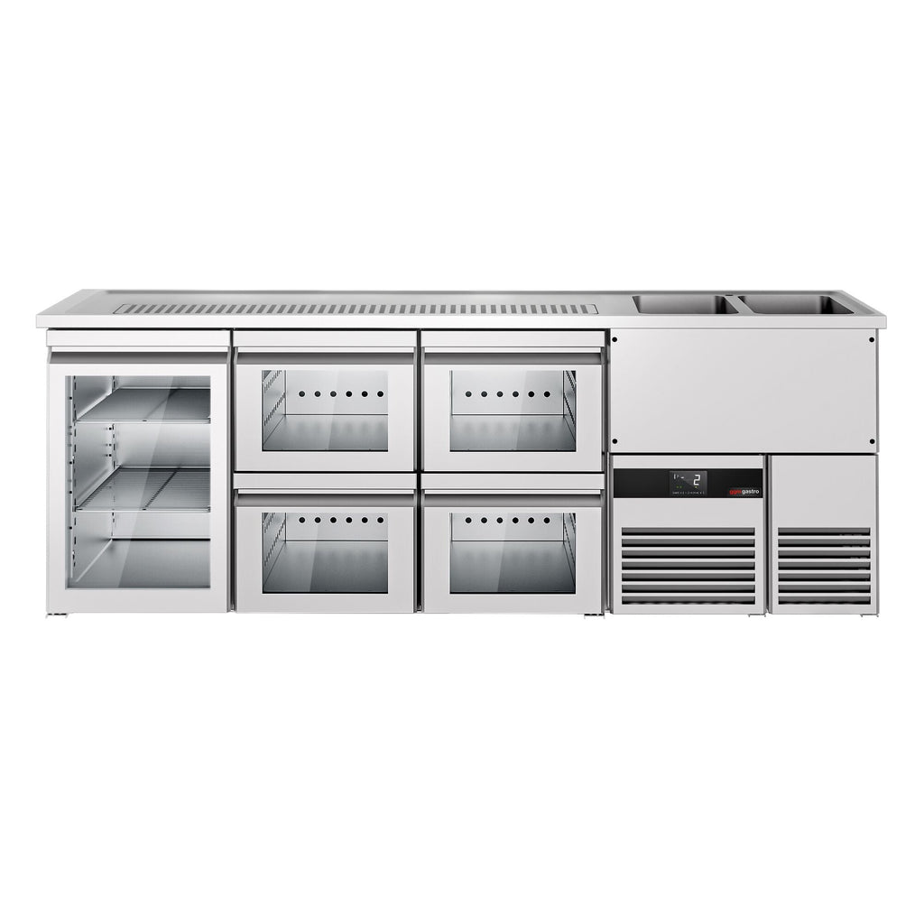 Beer counter premium - 2500x700mm - 1 glass door & 4 glass drawers