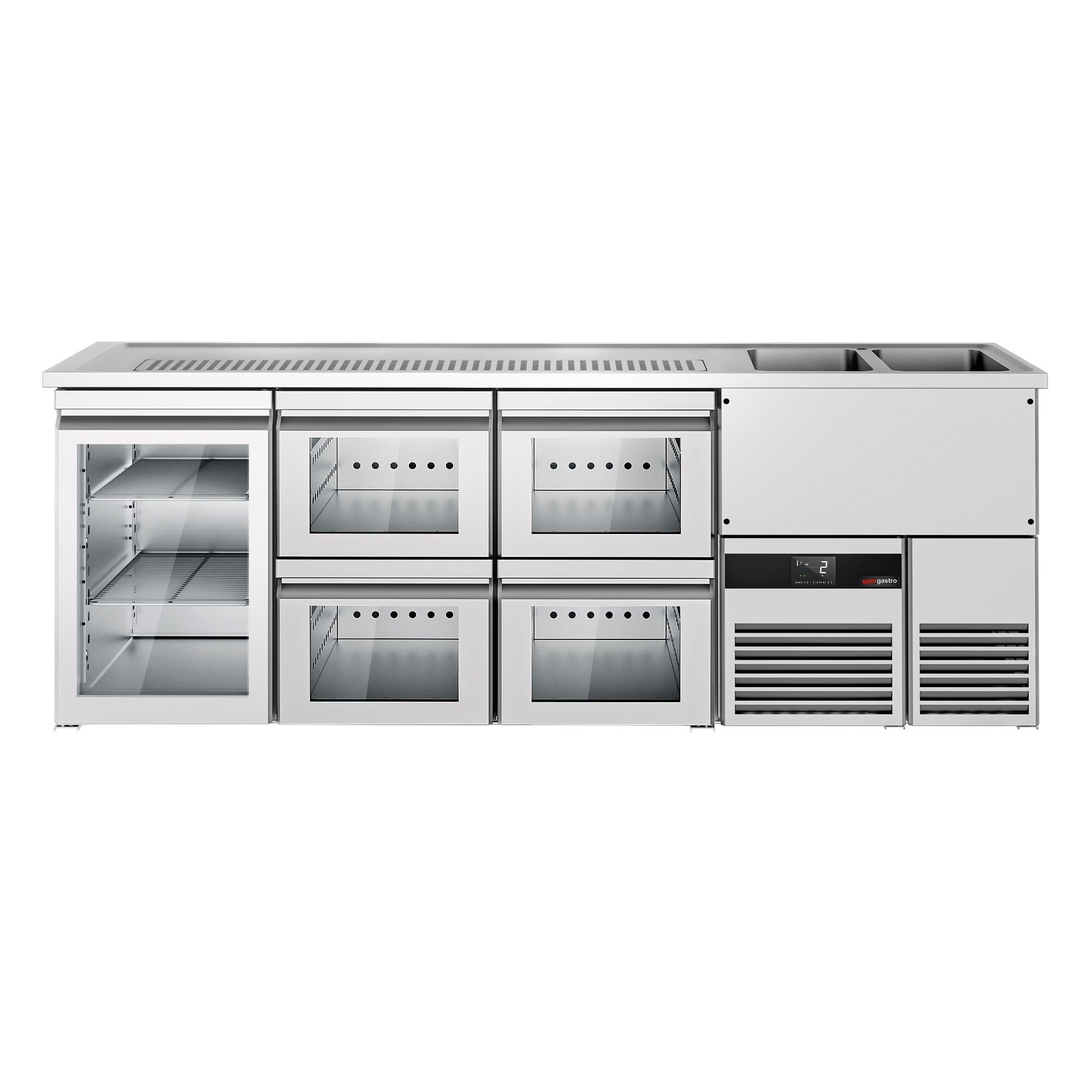 Beer counter premium - 2500x700mm - 1 glass door & 4 glass drawers