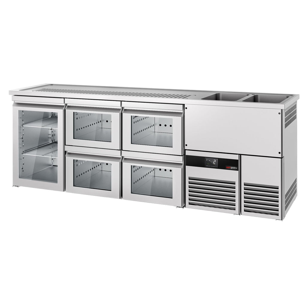 Beer counter premium - 2500x700mm - 1 glass door & 4 glass drawers