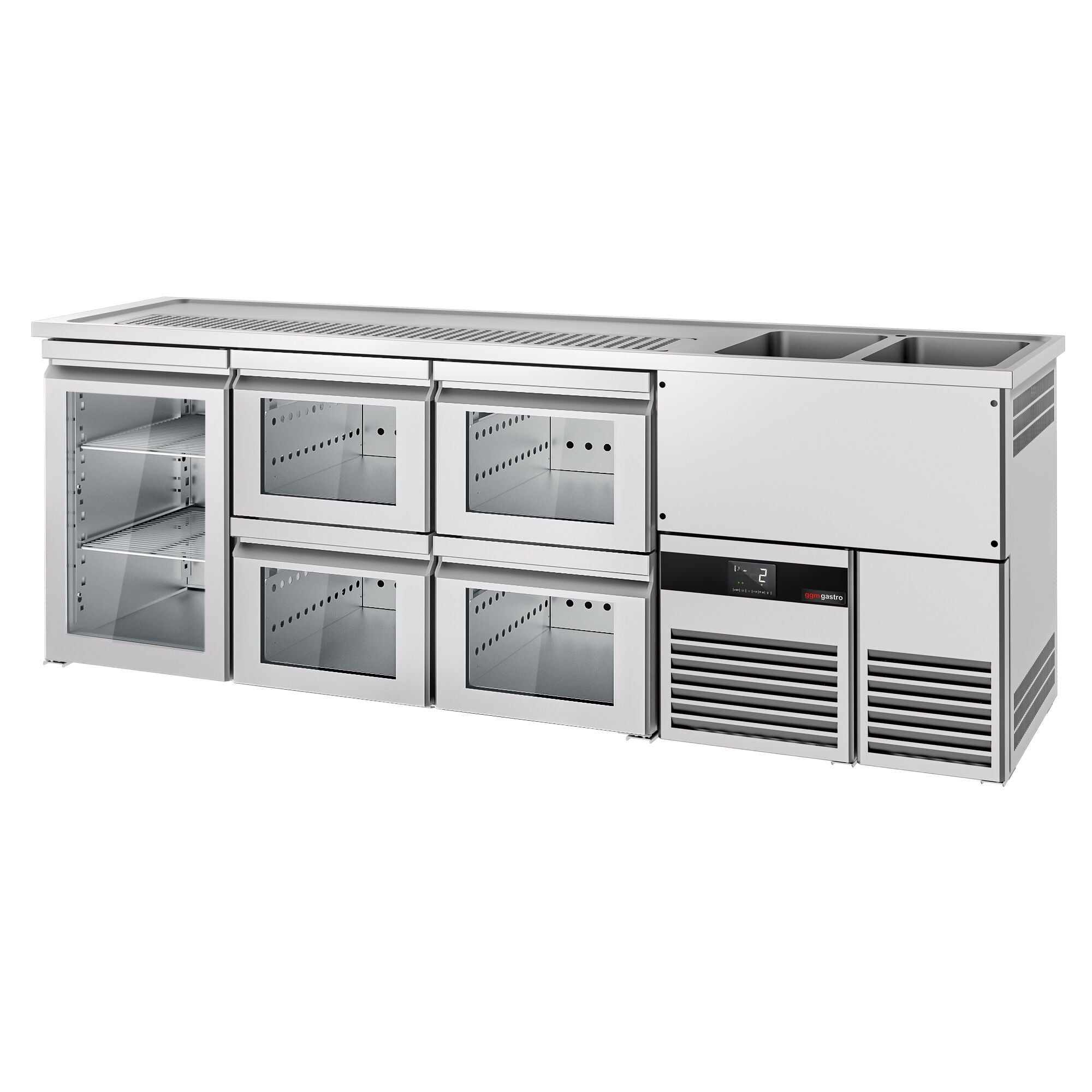 Beer counter premium - 2500x700mm - 1 glass door & 4 glass drawers