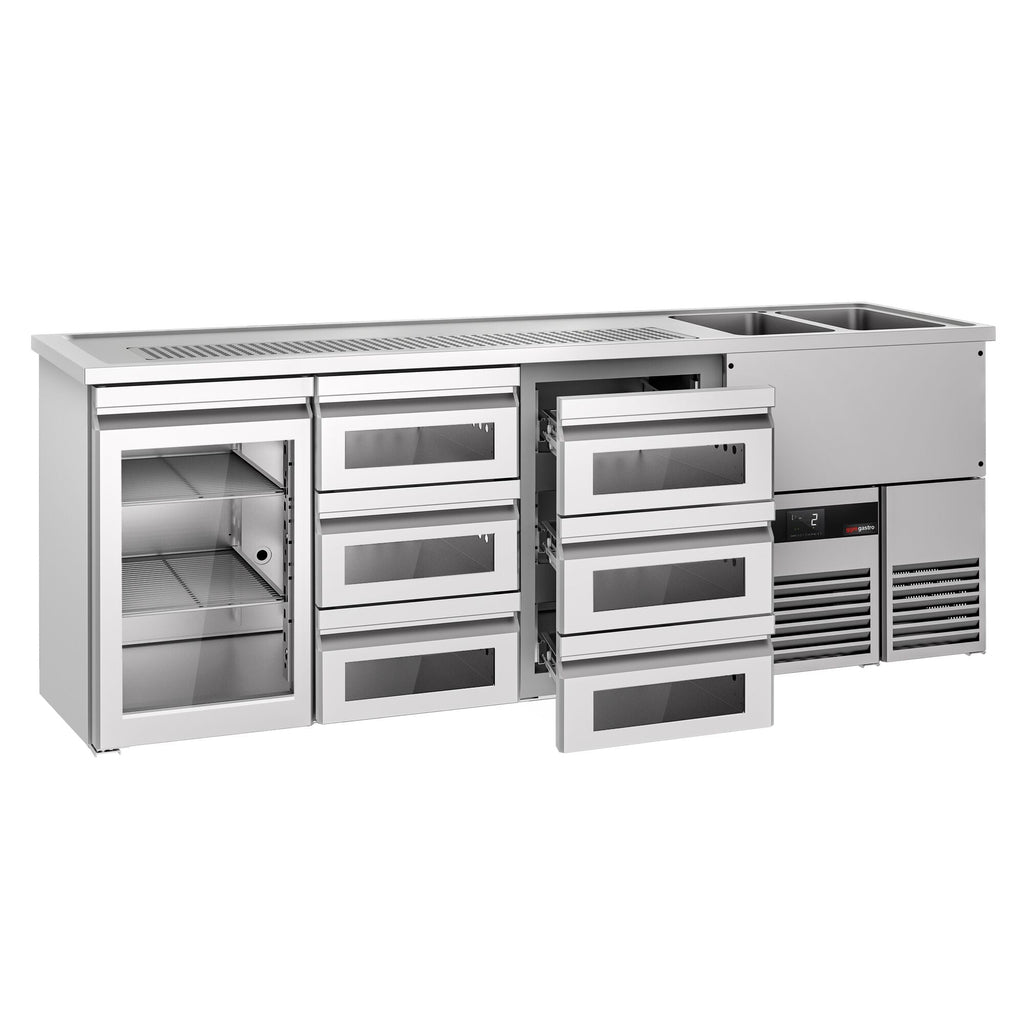 Beer counter premium - 2500x700mm- 1 glass door & 6 glass drawers