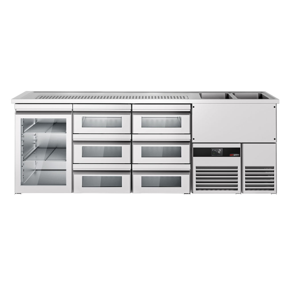 Beer counter premium - 2500x700mm- 1 glass door & 6 glass drawers