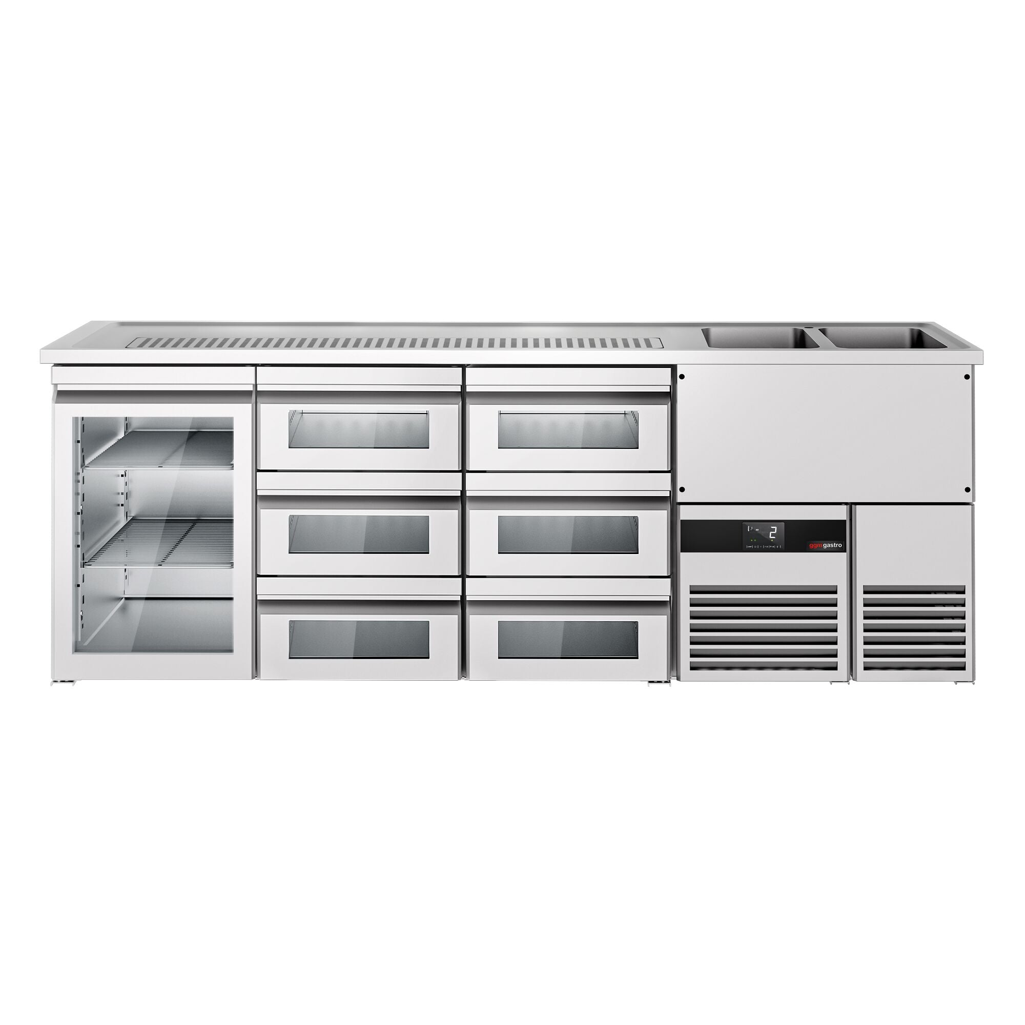 Beer counter premium - 2500x700mm- 1 glass door & 6 glass drawers