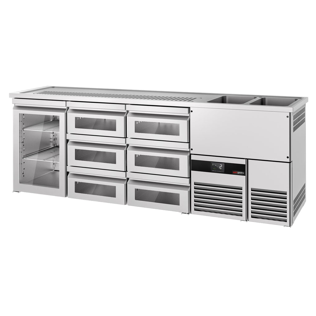 Beer counter premium - 2500x700mm- 1 glass door & 6 glass drawers