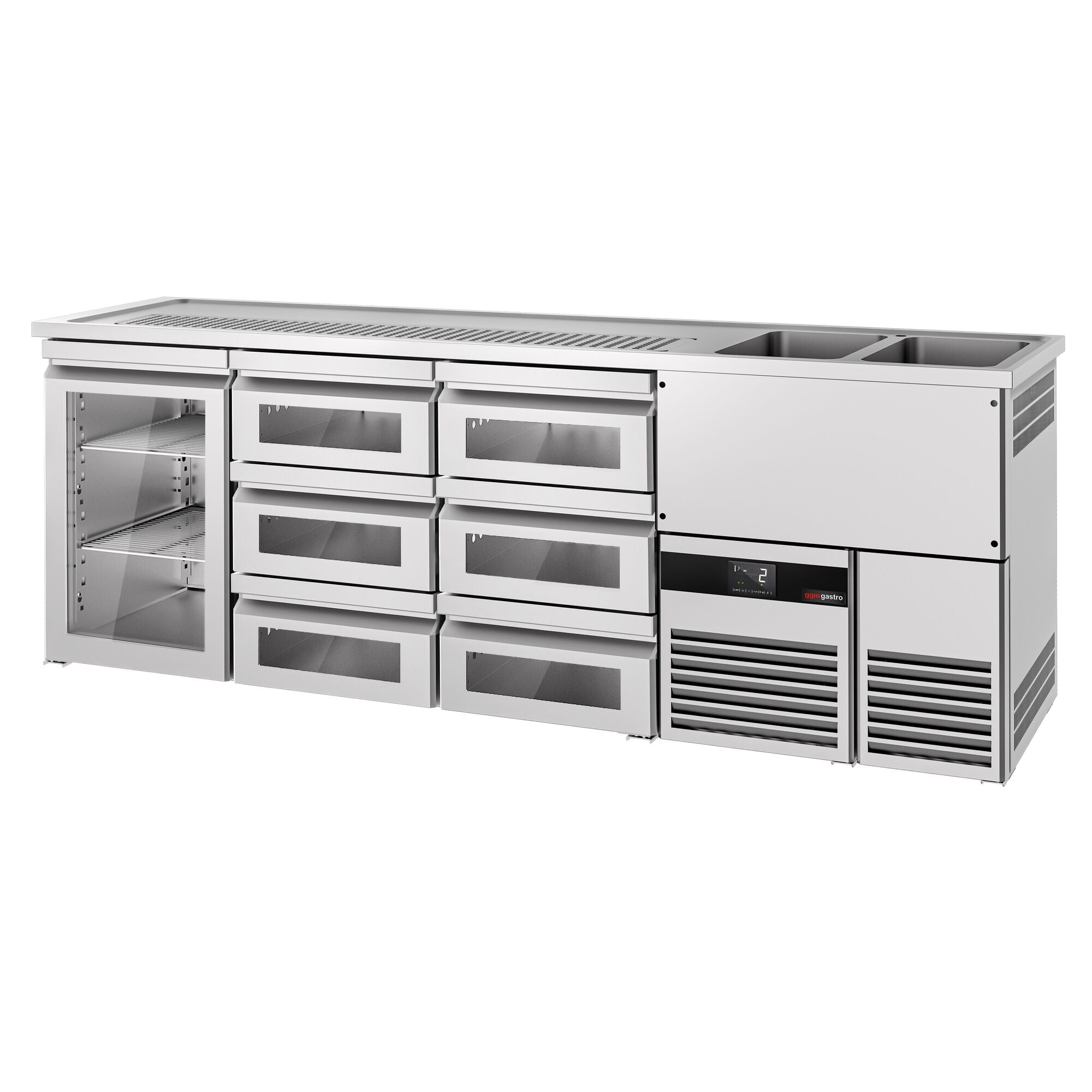 Beer counter premium - 2500x700mm- 1 glass door & 6 glass drawers