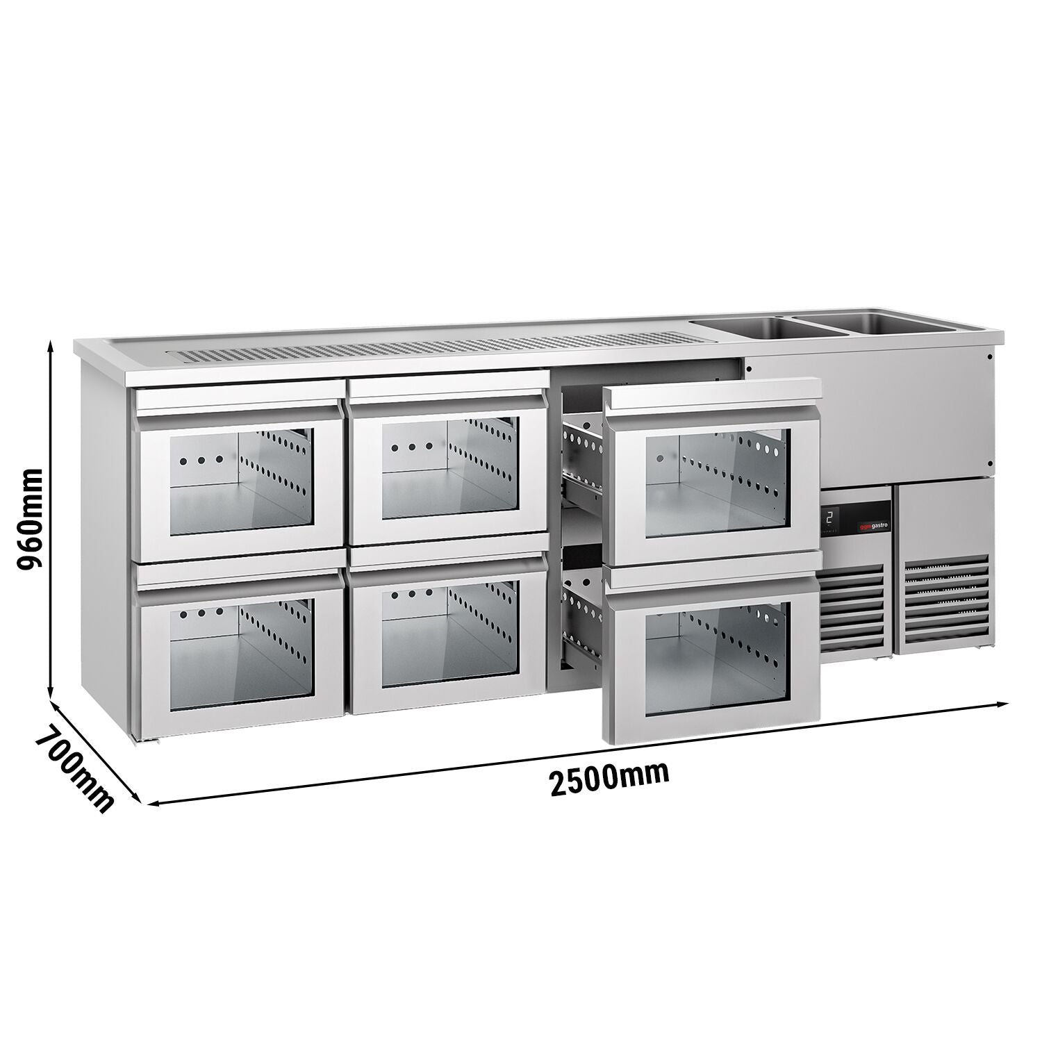 Beer counter premium - 2500x700mm - 6 glass drawers