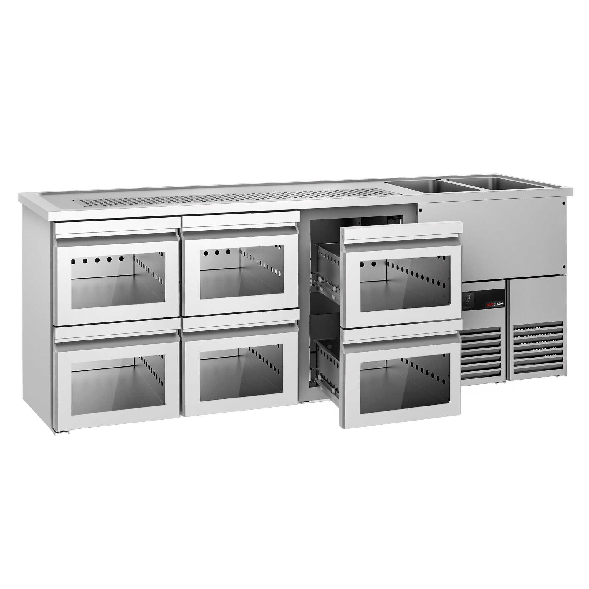 Beer counter premium - 2500x700mm - 6 glass drawers