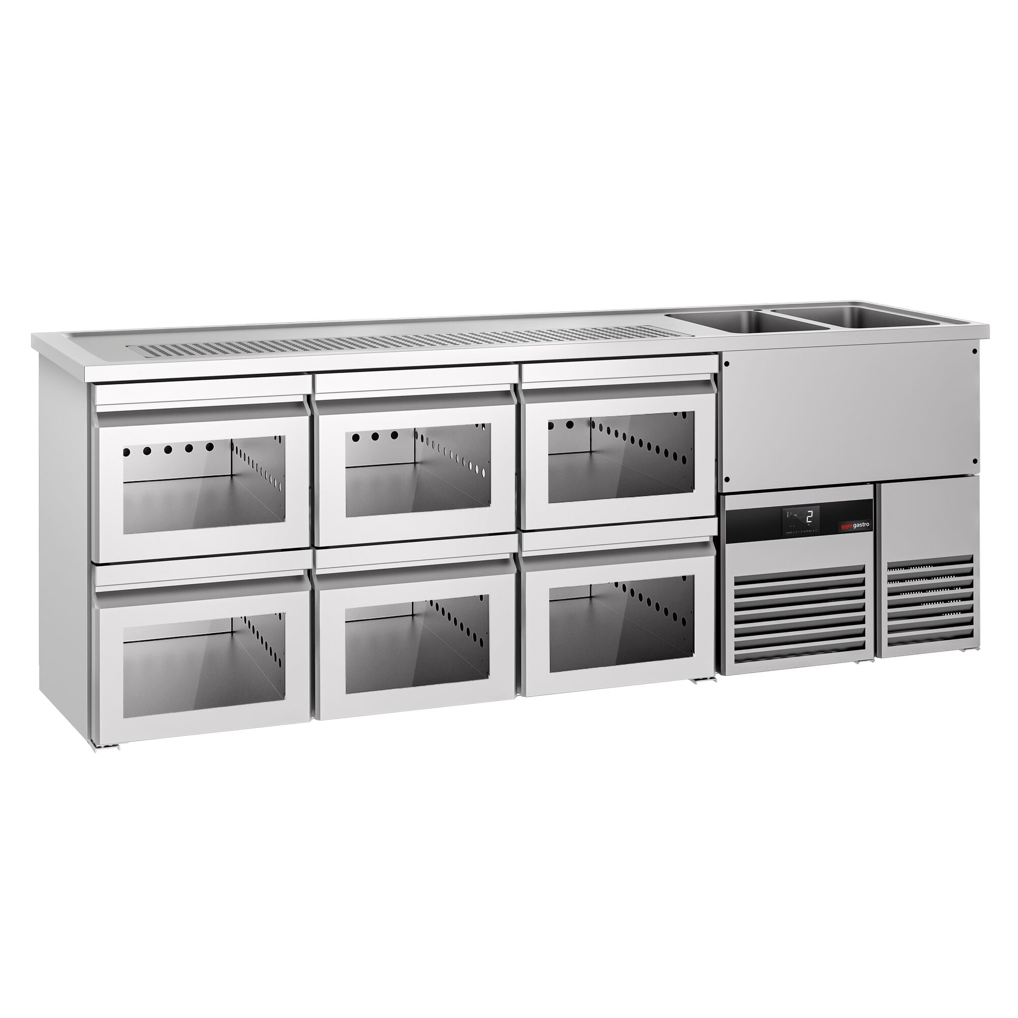 Beer counter premium - 2500x700mm - 6 glass drawers