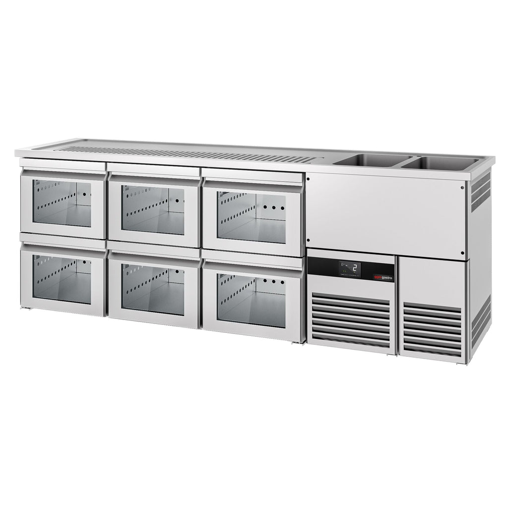 Beer counter premium - 2500x700mm - 6 glass drawers