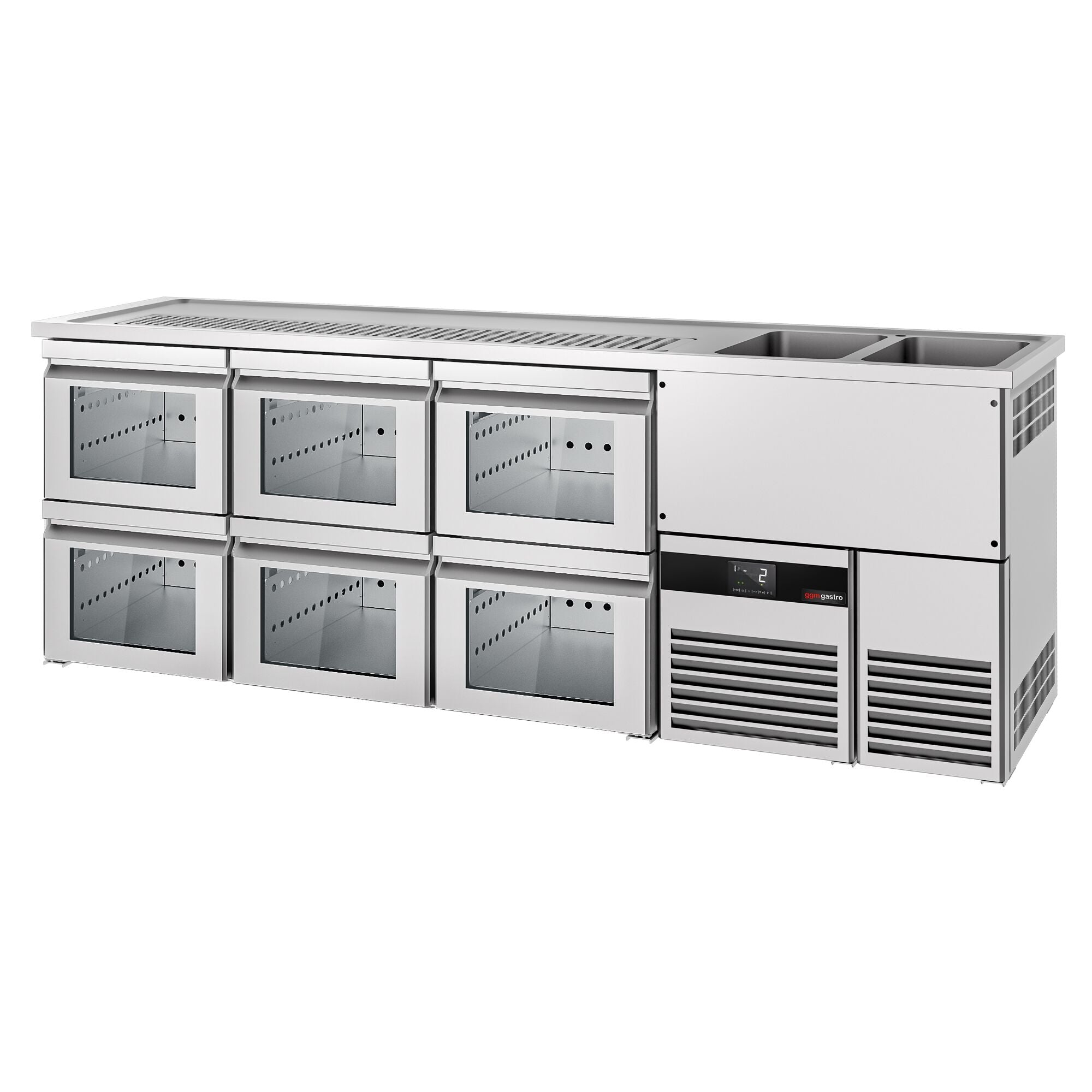 Beer counter premium - 2500x700mm - 6 glass drawers