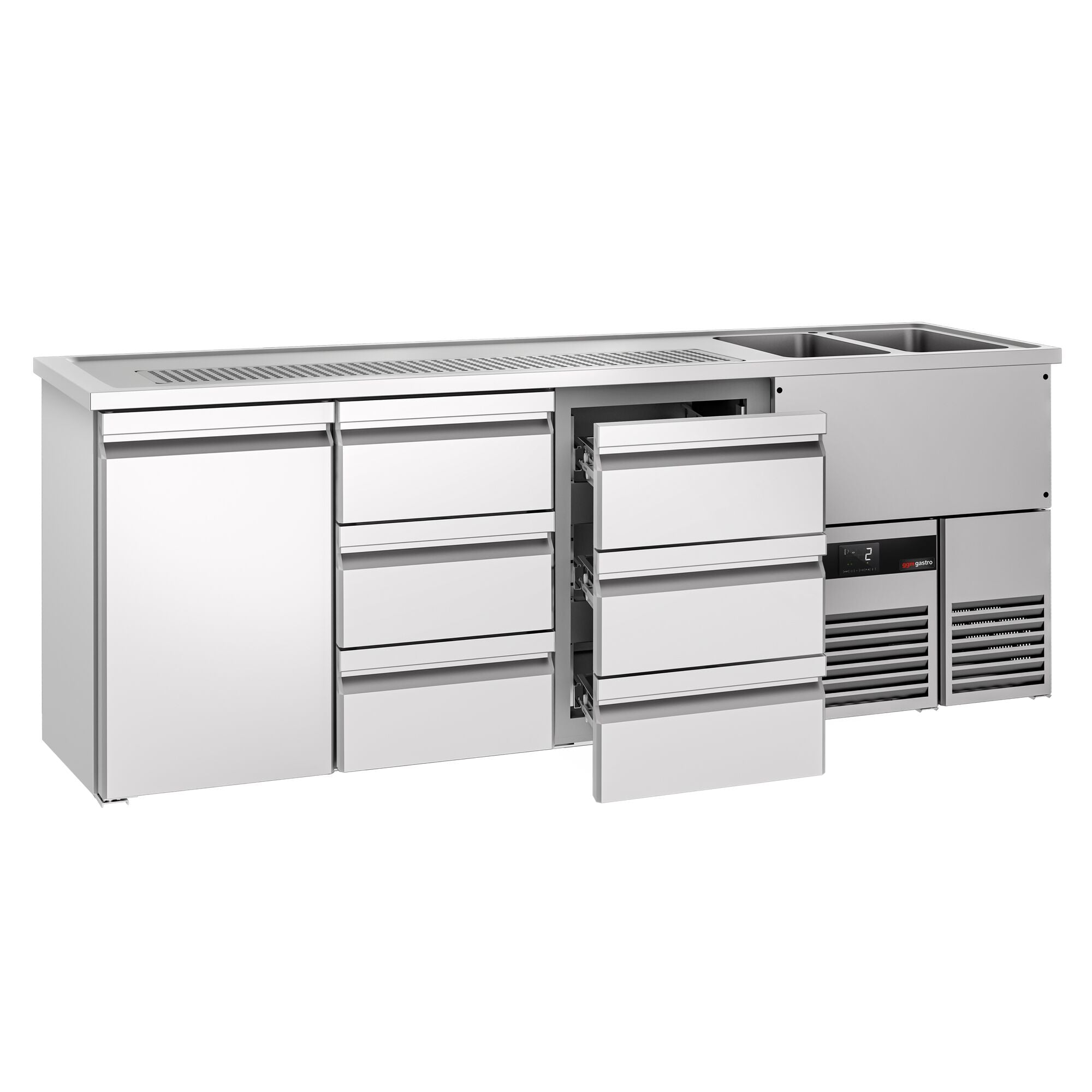 Beer counter premium - 2500x700mm - 1 door and 6 drawers