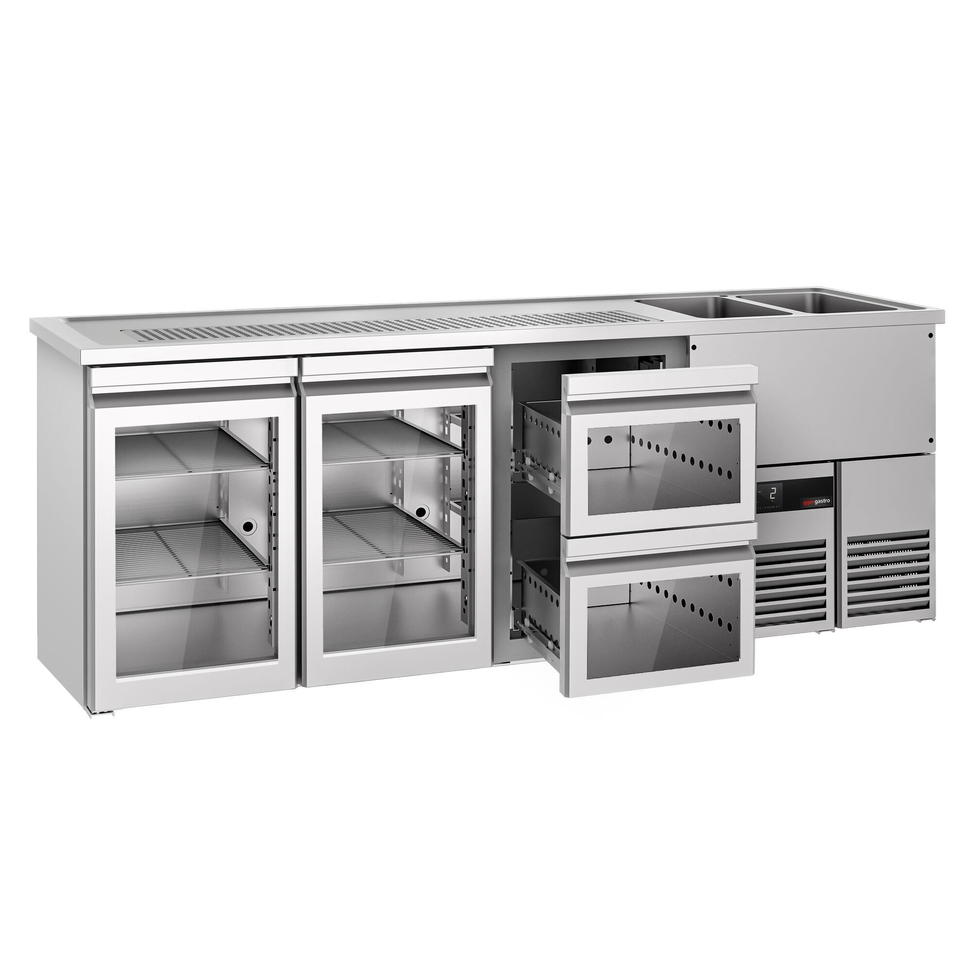Beer counter premium - 2500x700mm - 2 glass doors & 2 glass drawers