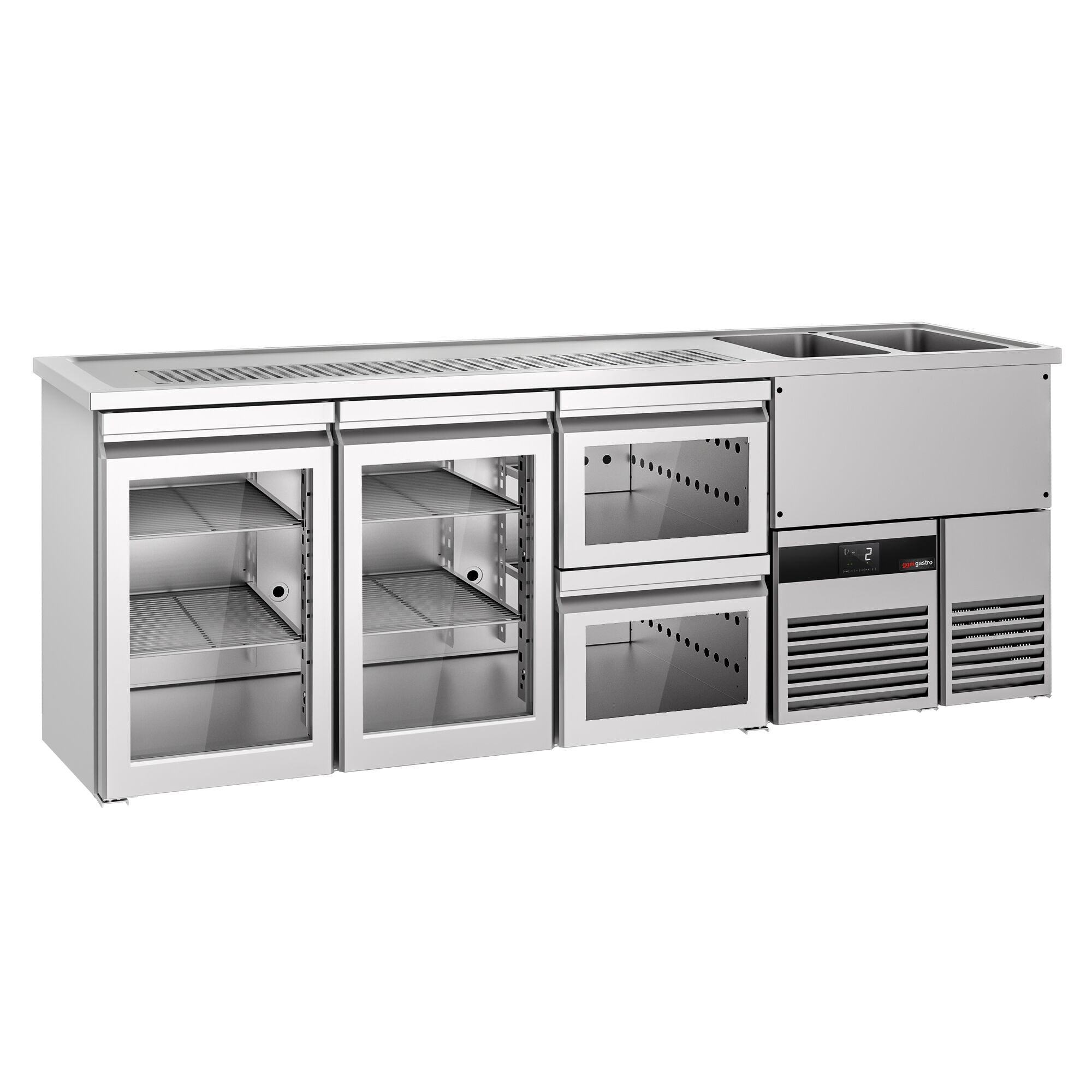 Beer counter premium - 2500x700mm - 2 glass doors & 2 glass drawers