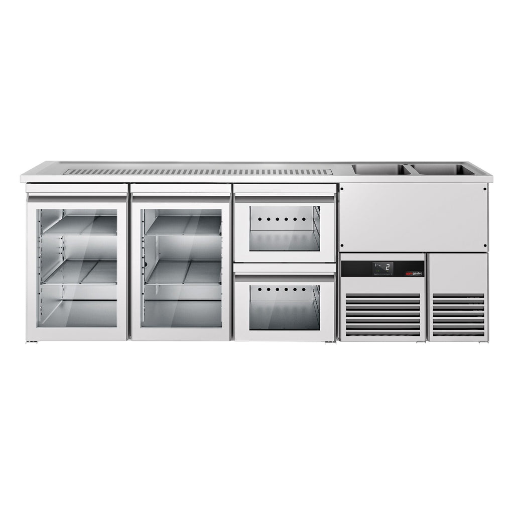 Beer counter premium - 2500x700mm - 2 glass doors & 2 glass drawers