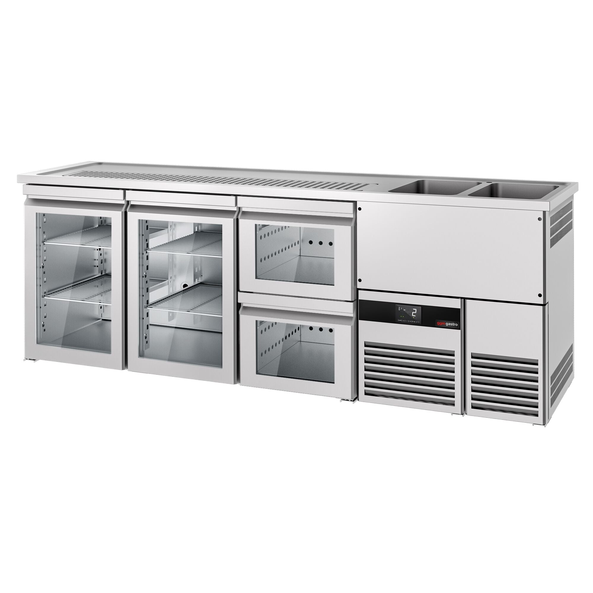 Beer counter premium - 2500x700mm - 2 glass doors & 2 glass drawers