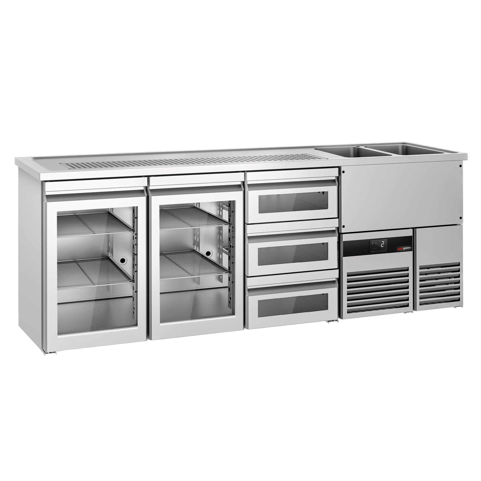 Beer counter premium - 2500x700mm - 2 glass doors & 3 glass drawers