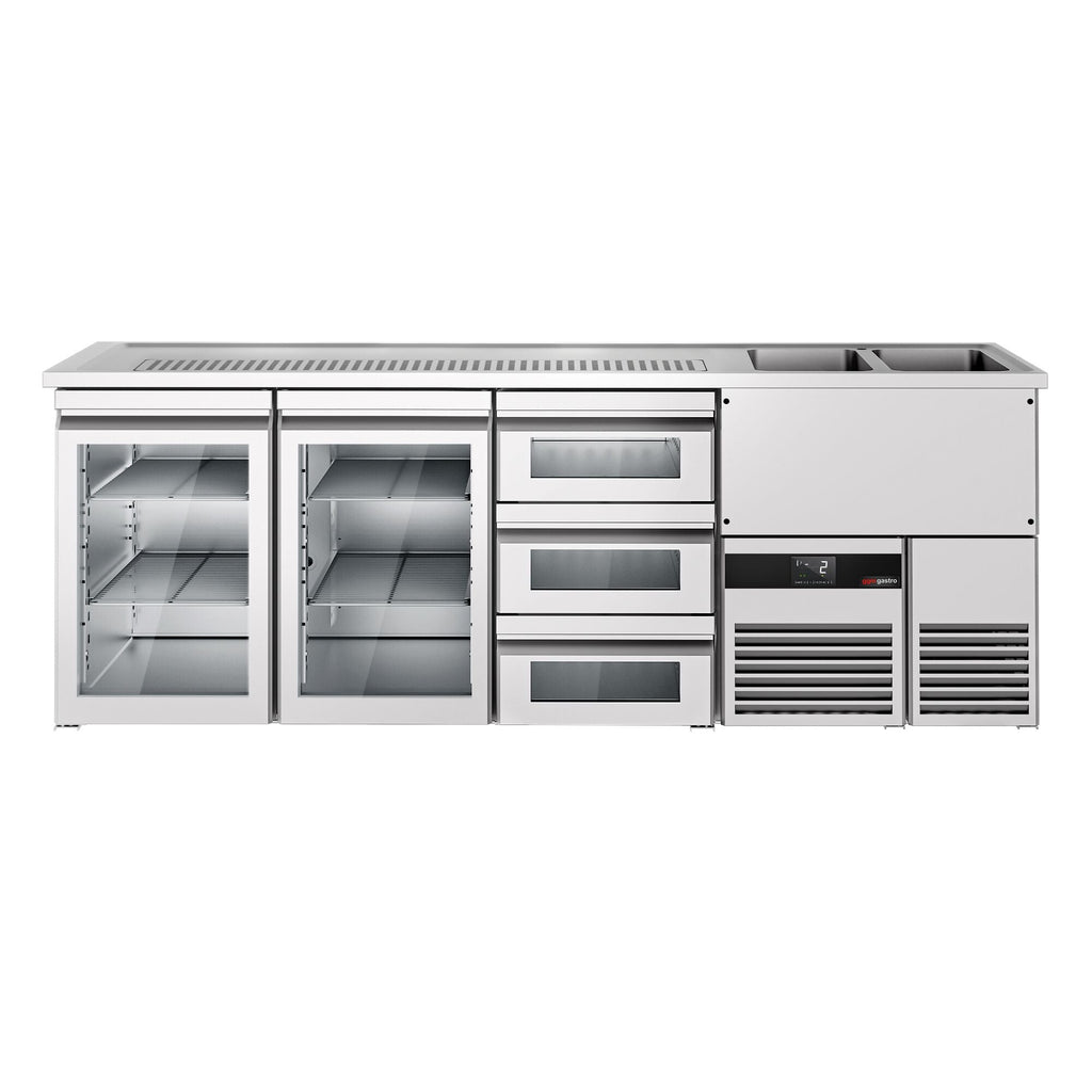 Beer counter premium - 2500x700mm - 2 glass doors & 3 glass drawers