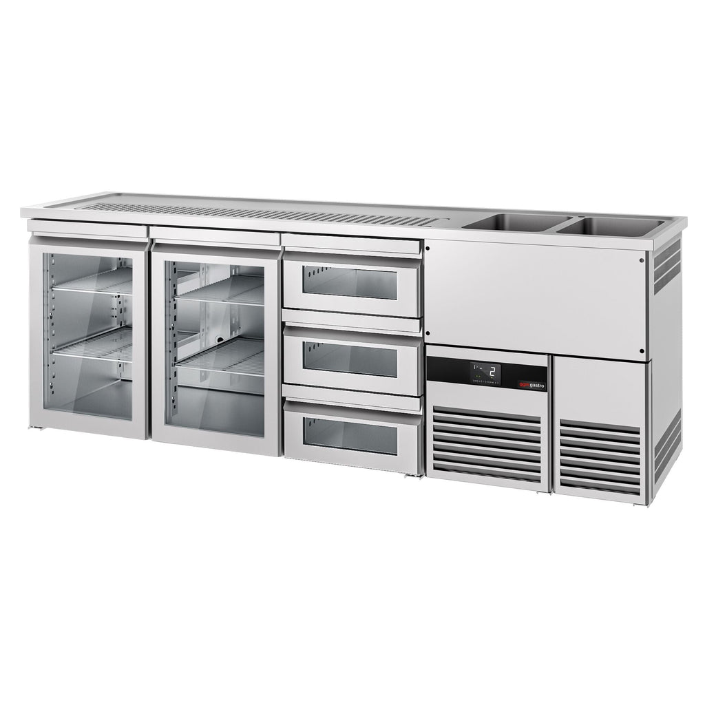 Beer counter premium - 2500x700mm - 2 glass doors & 3 glass drawers
