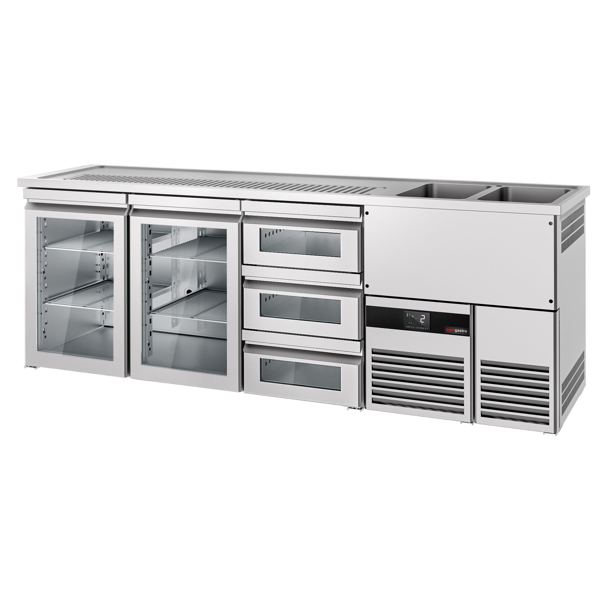 Beer counter premium - 2500x700mm - 2 glass doors & 3 glass drawers