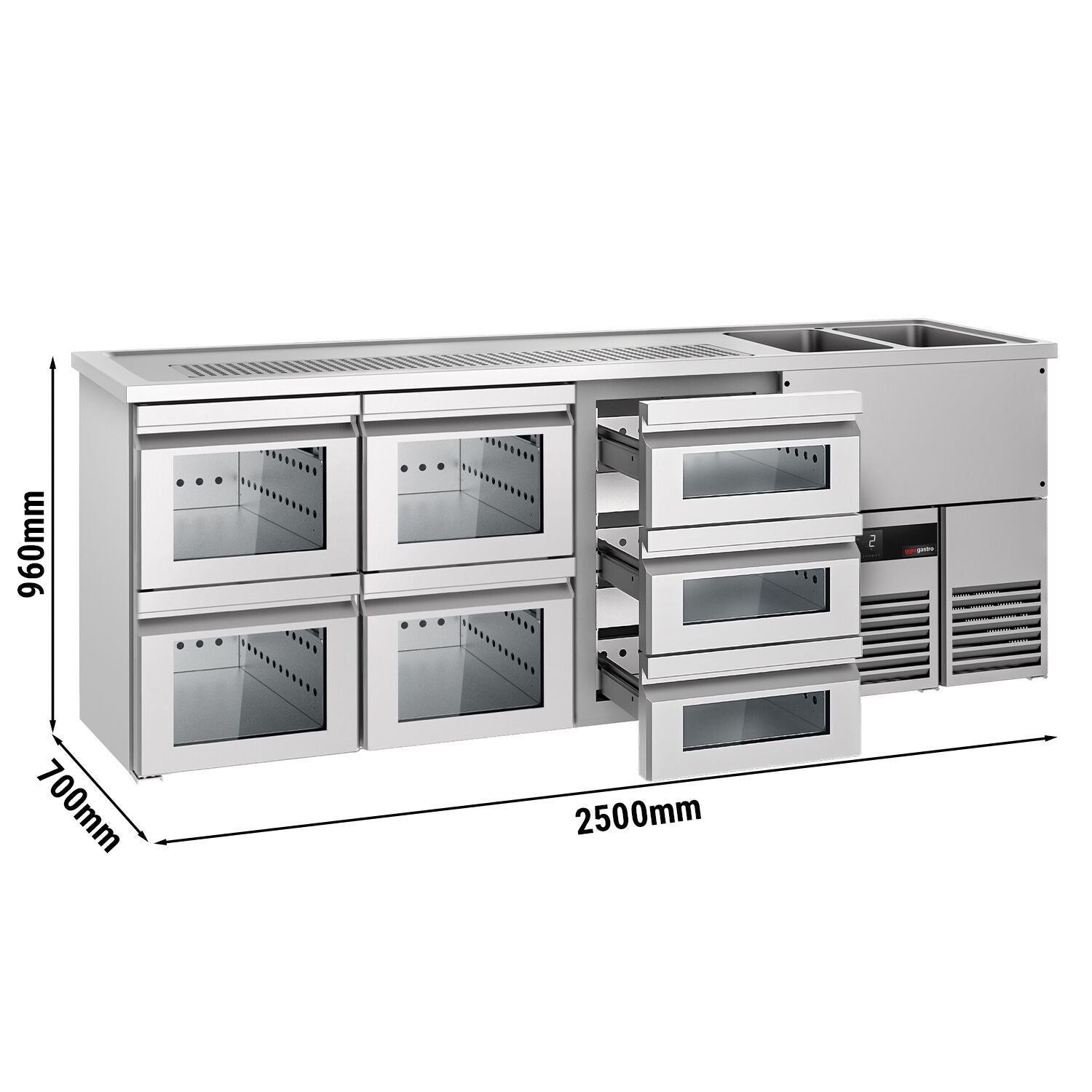 Beer counter premıum - 2500x700mm- 7 glass drawer