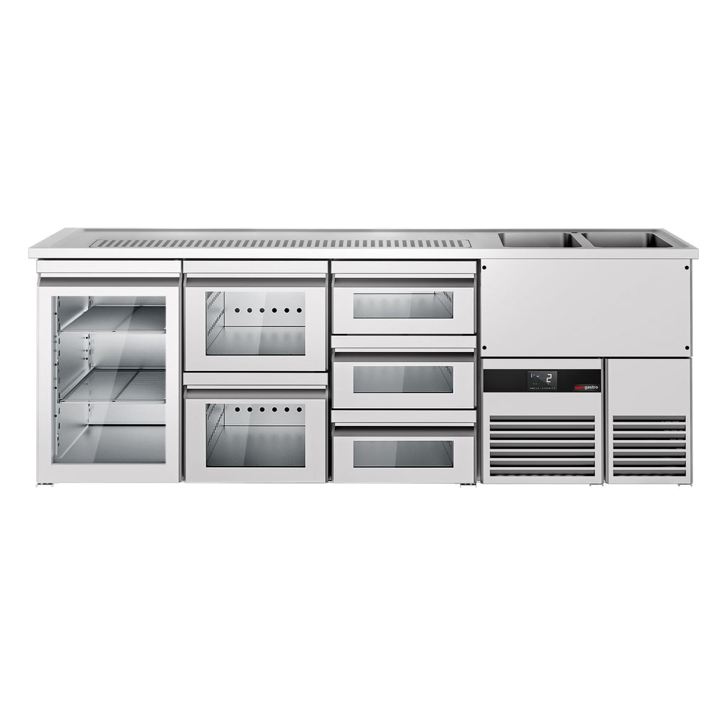 Beer counter premium - 2500x700mm- 1 glass door with 1 glass drawer