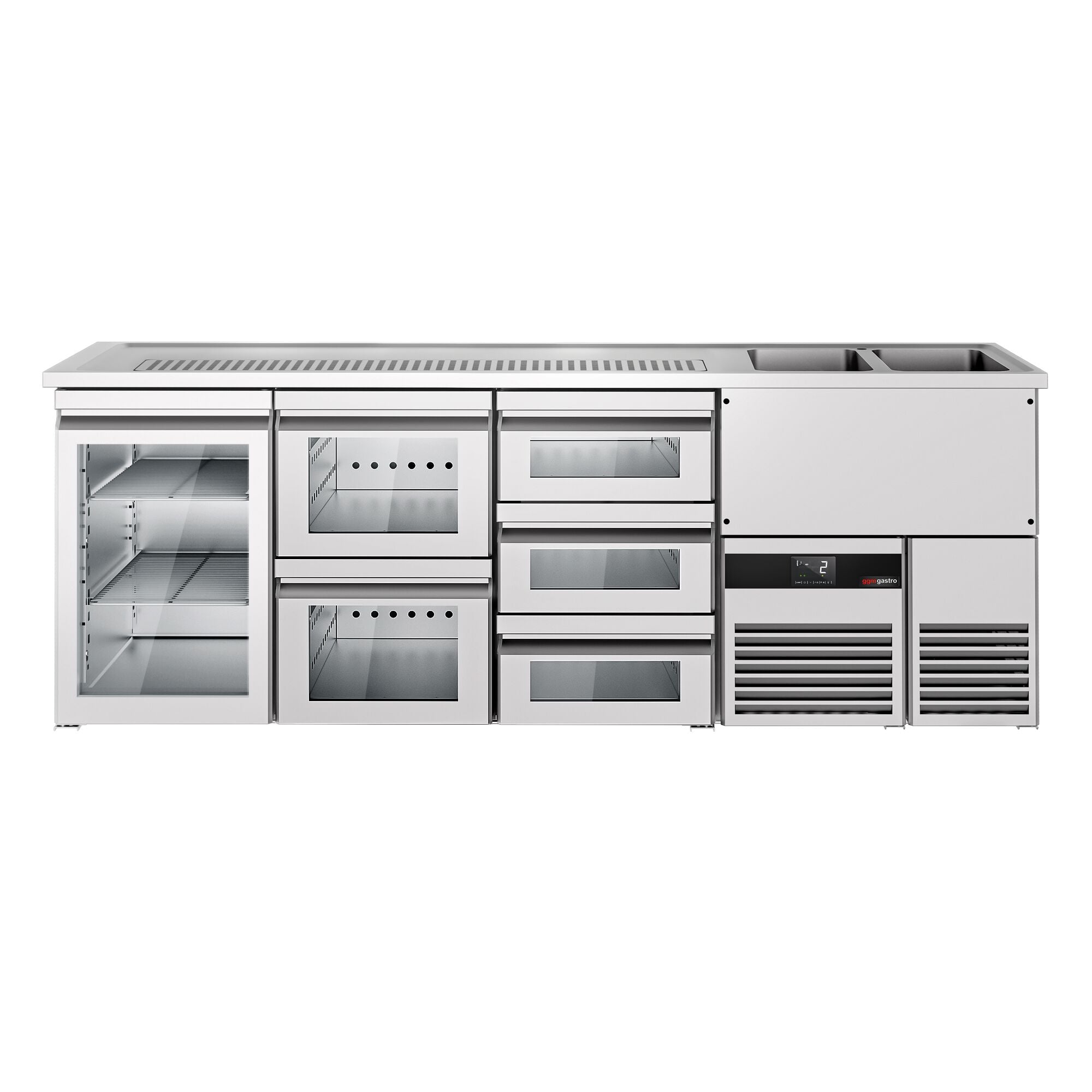 Beer counter premium - 2500x700mm- 1 glass door with 1 glass drawer