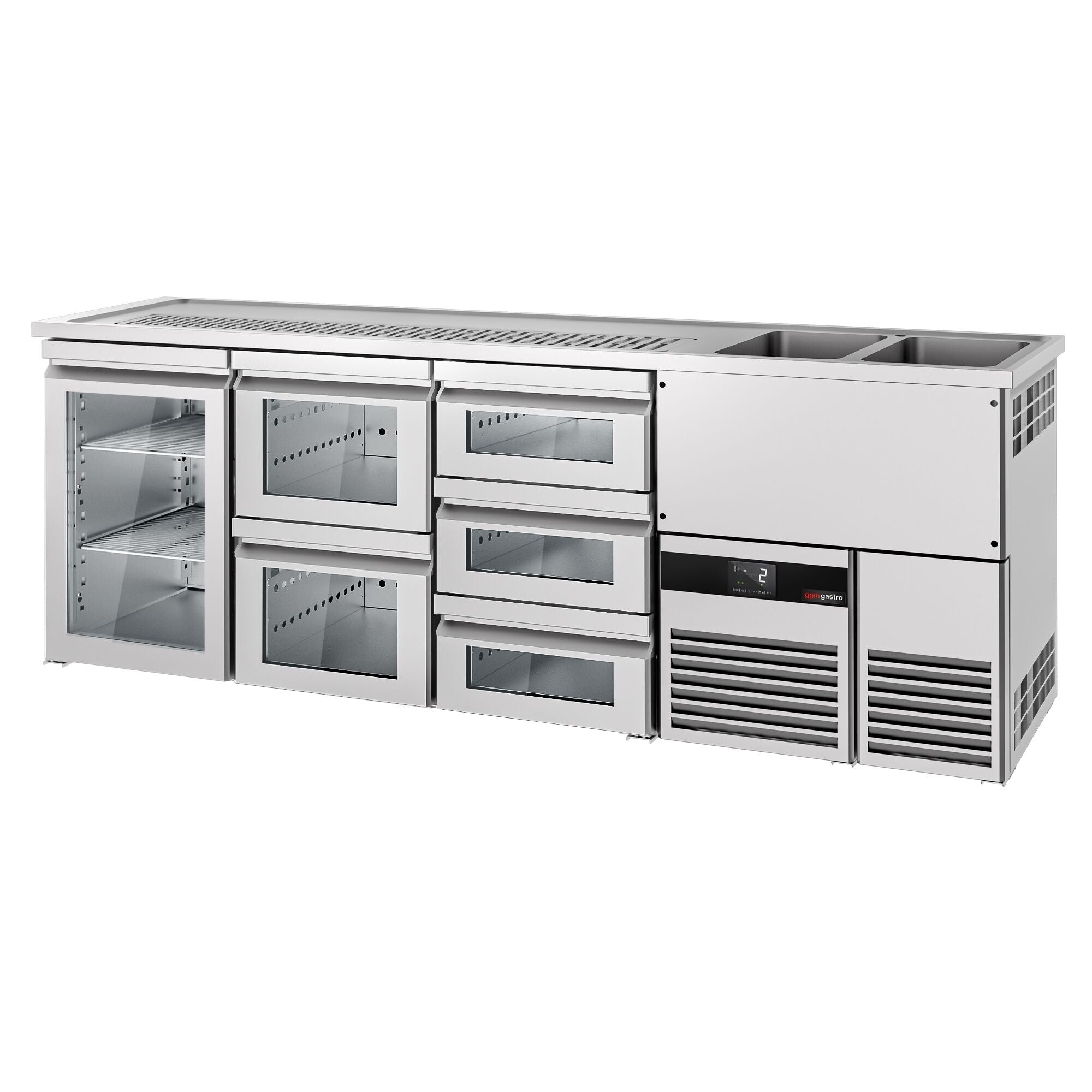 Beer counter premium - 2500x700mm- 1 glass door with 1 glass drawer