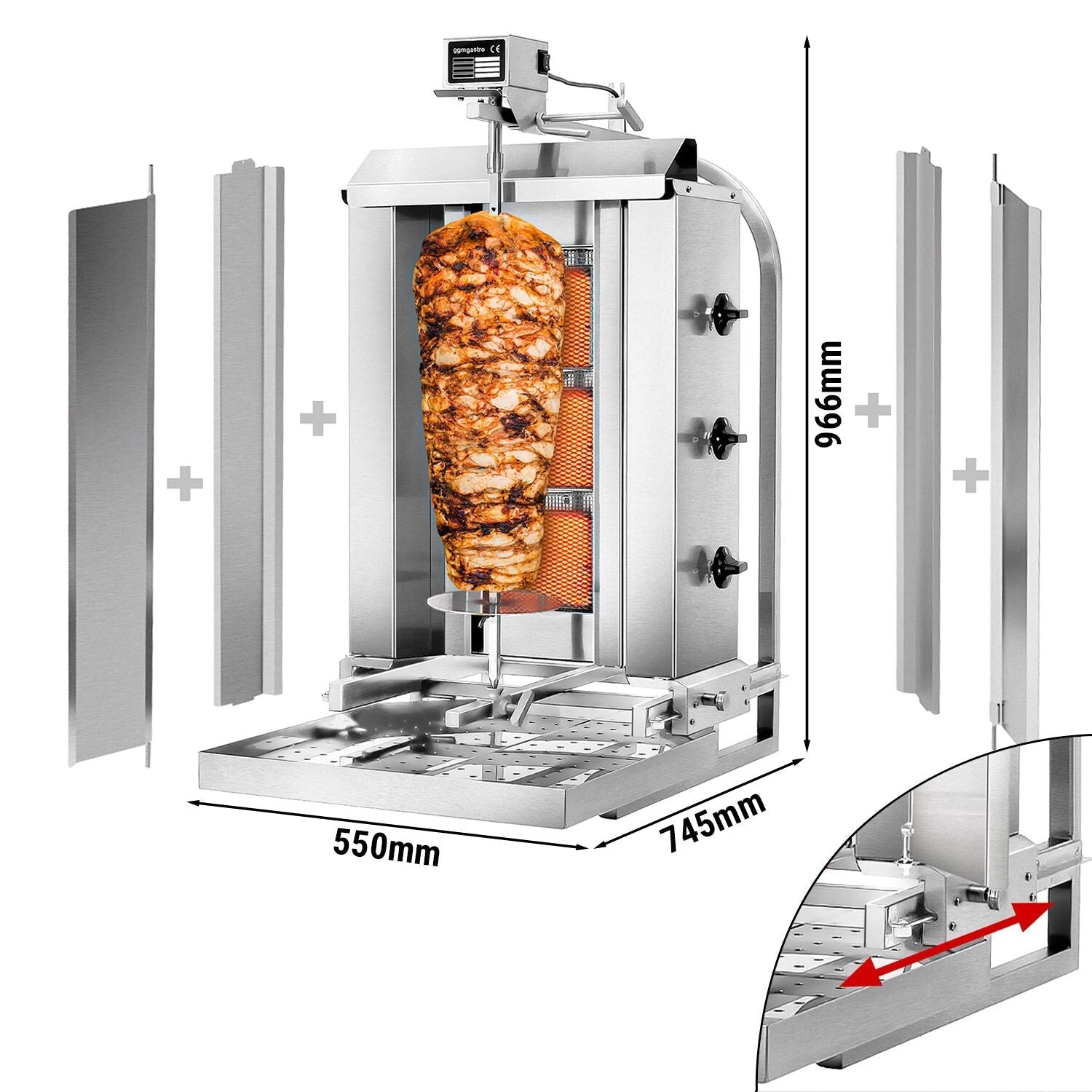 Gasli Doner Quarry - Movable Body - 3 Burner - Max. 40 kg - including protective sheet and wings