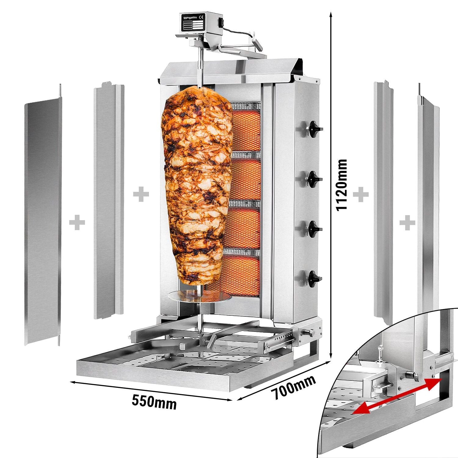 Gasli Doner Quarry - Mobile - 4 Burner - Max. 60 kg - including protective sheet and wings