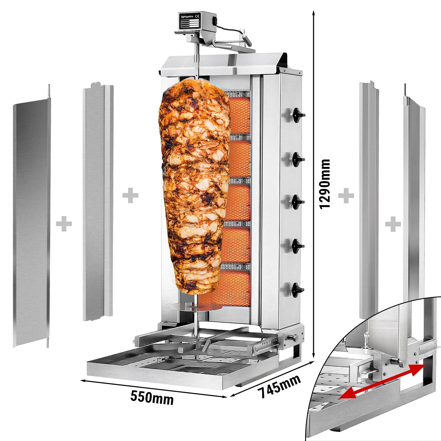 Gasli Doner Quarry - Movable Body - 5 Burner - Max. 80 kg - including protective sheet and wings