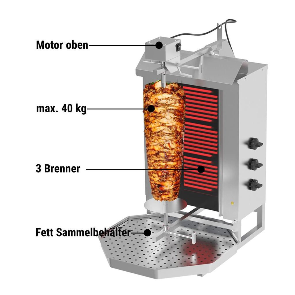 Electric Doner Quarry - 3 Burner - Max. 40 kg - including wings