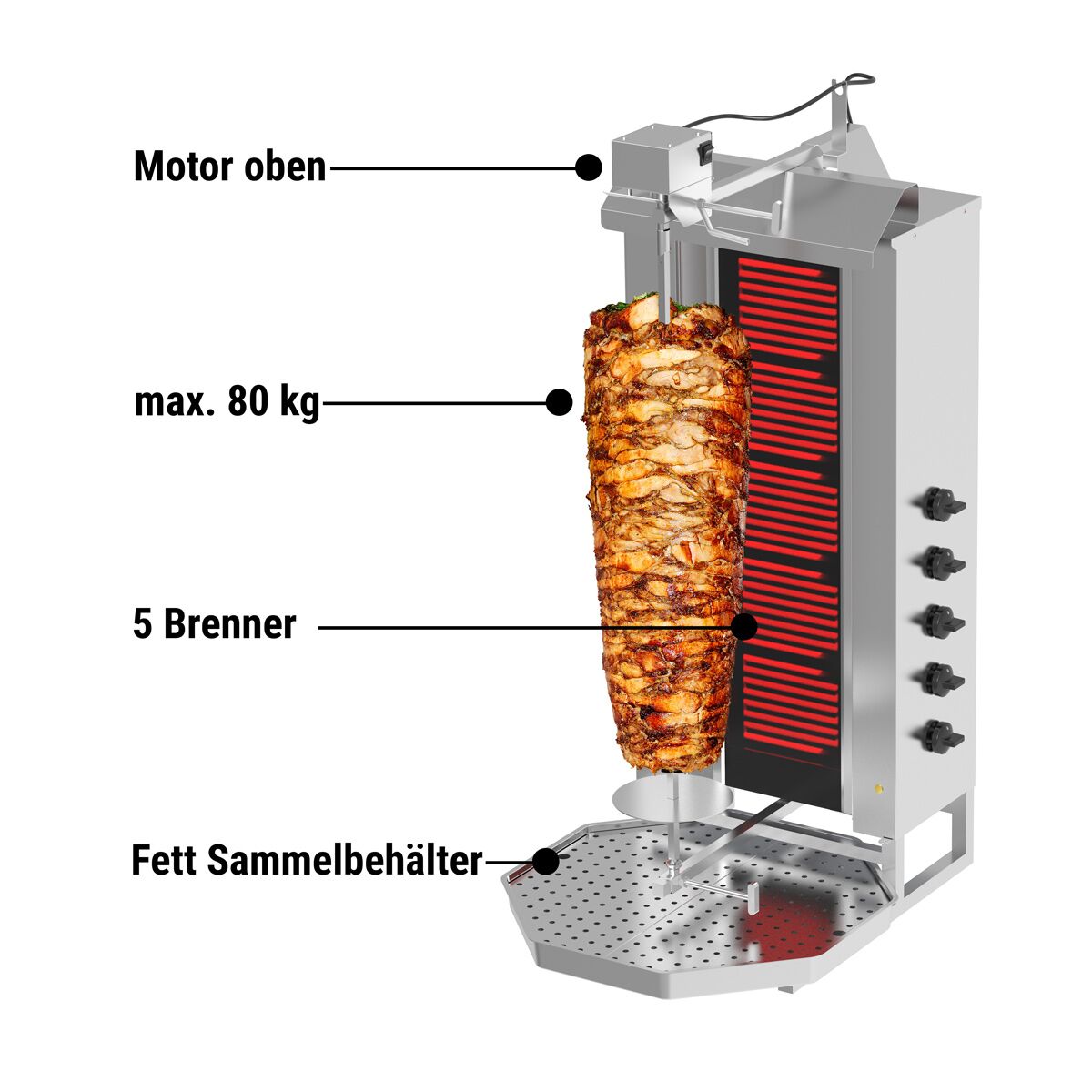 Electric Doner Quarry - 5 -eyed - Max. 80 kg - including wings