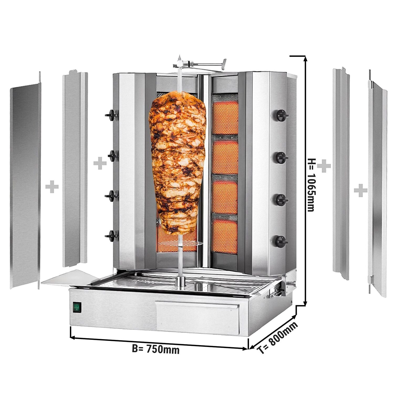 Gasli Doner Quarry - V Model - 4 + 4 burner - Max. 100 kg - including wings