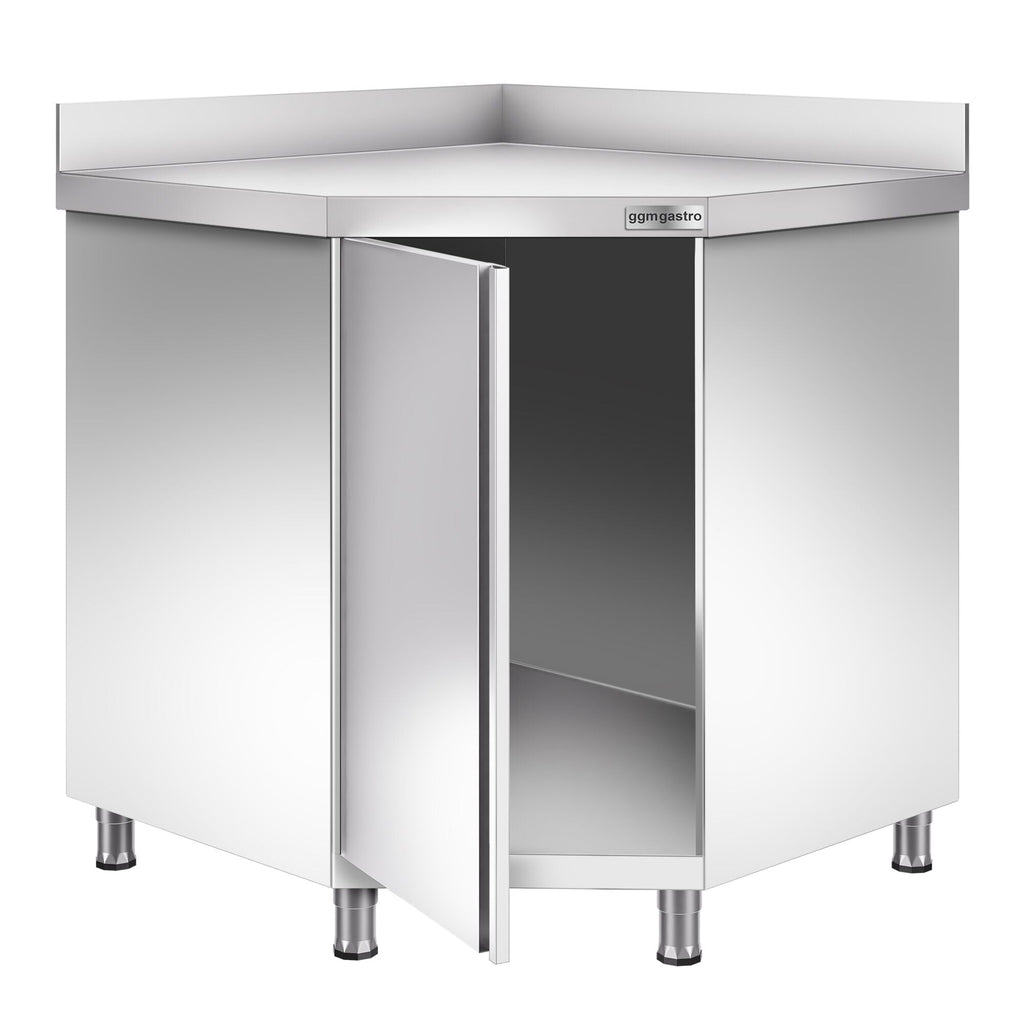 Stainless Steel Corner - Working counter with cupboard - hinged lid and back - 1000x600mm