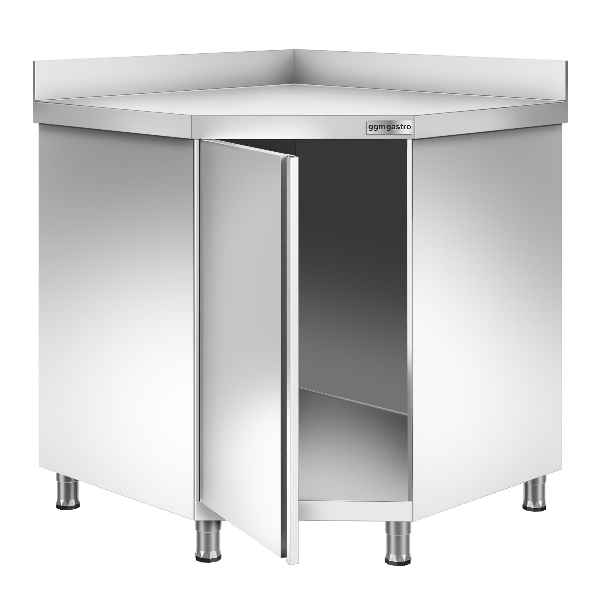 Stainless Steel Corner - Working counter with cupboard - hinged lid and back - 1000x600mm