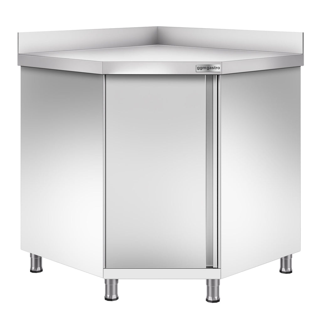Stainless Steel Corner - Working counter with cupboard - hinged lid and back - 1000x600mm