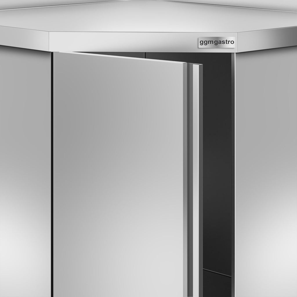 Stainless Steel Corner - Working counter with cupboard - hinged lid and back - 1000x600mm