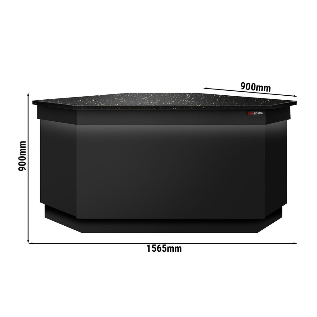 Corner Case Counter Toronto - 1565mm - Black Front Panel - Black Granite Working Call