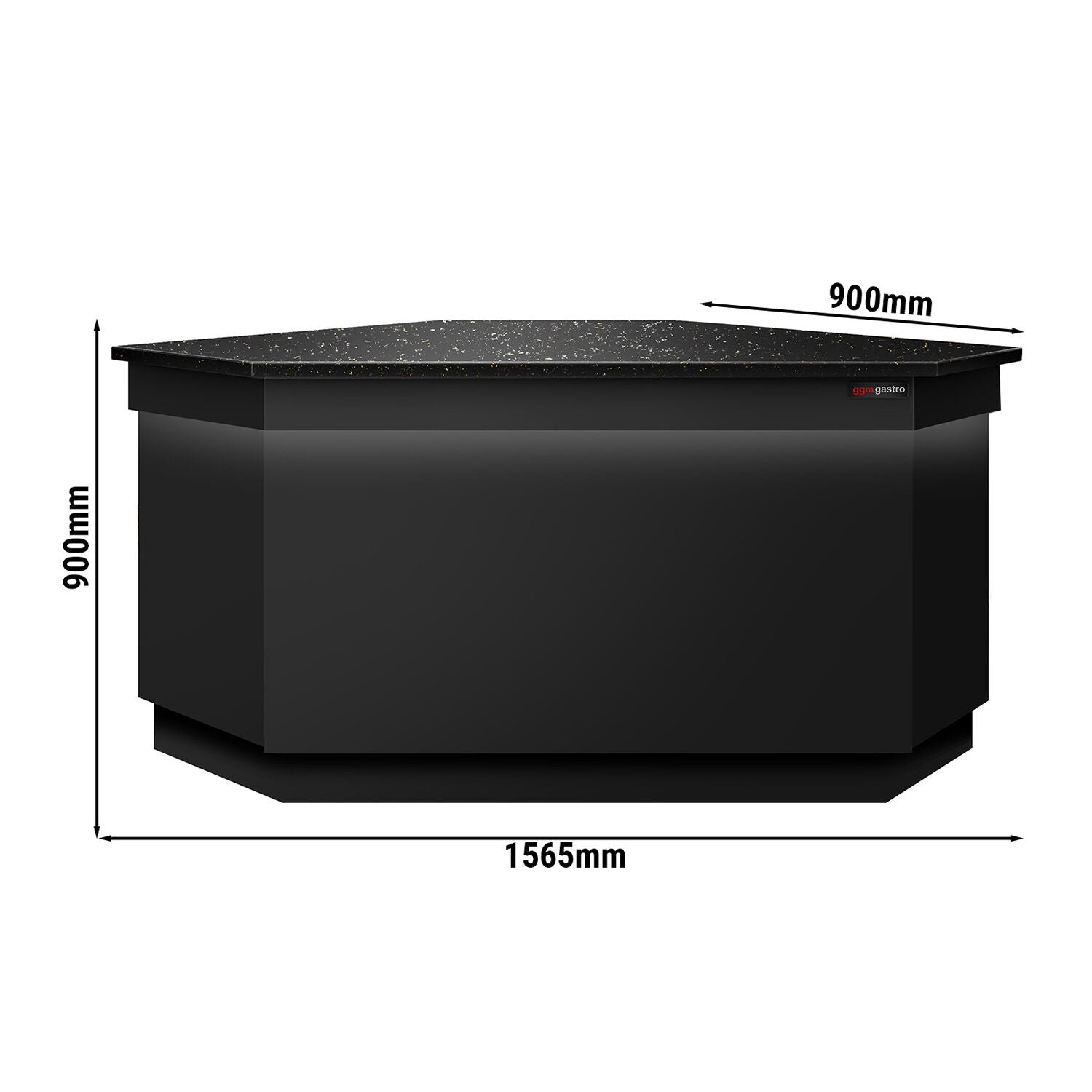 Corner Case Counter Toronto - 1565mm - Black Front Panel - Black Granite Working Call