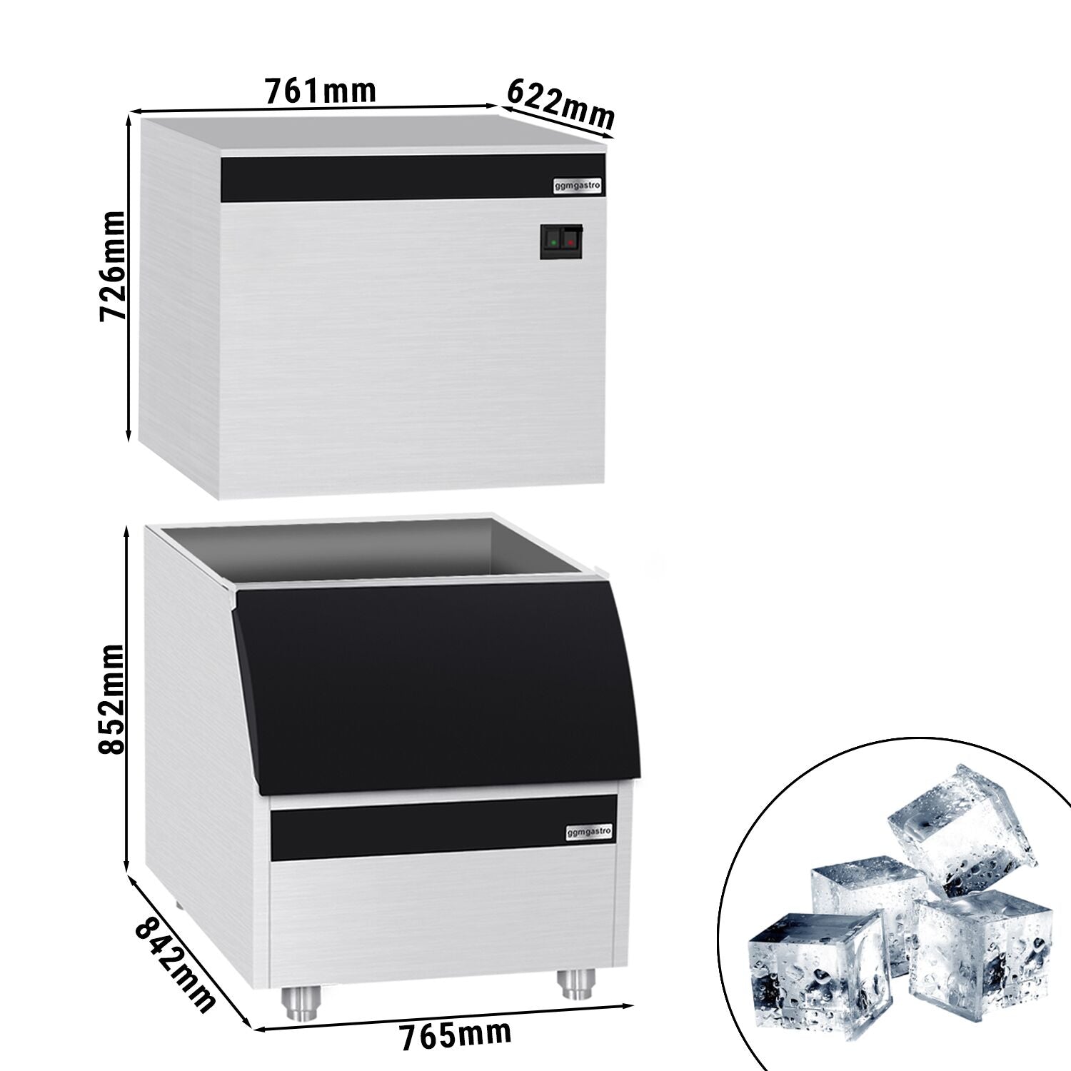 Ice Cube Machine - Cube - 450 kg/ 24 h, including storage container