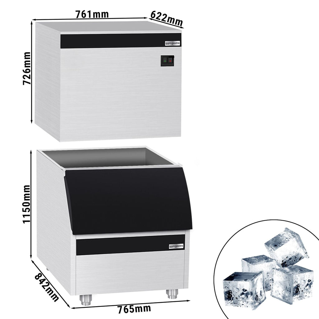 Ice Cube Machine - Cube - 450 kg/ 24 h, including storage container