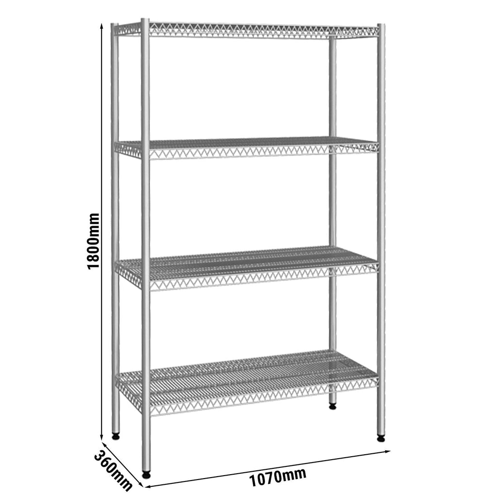 Stainless Steel Shelf - 1070x360mm - 4 wire shelves (fixed)