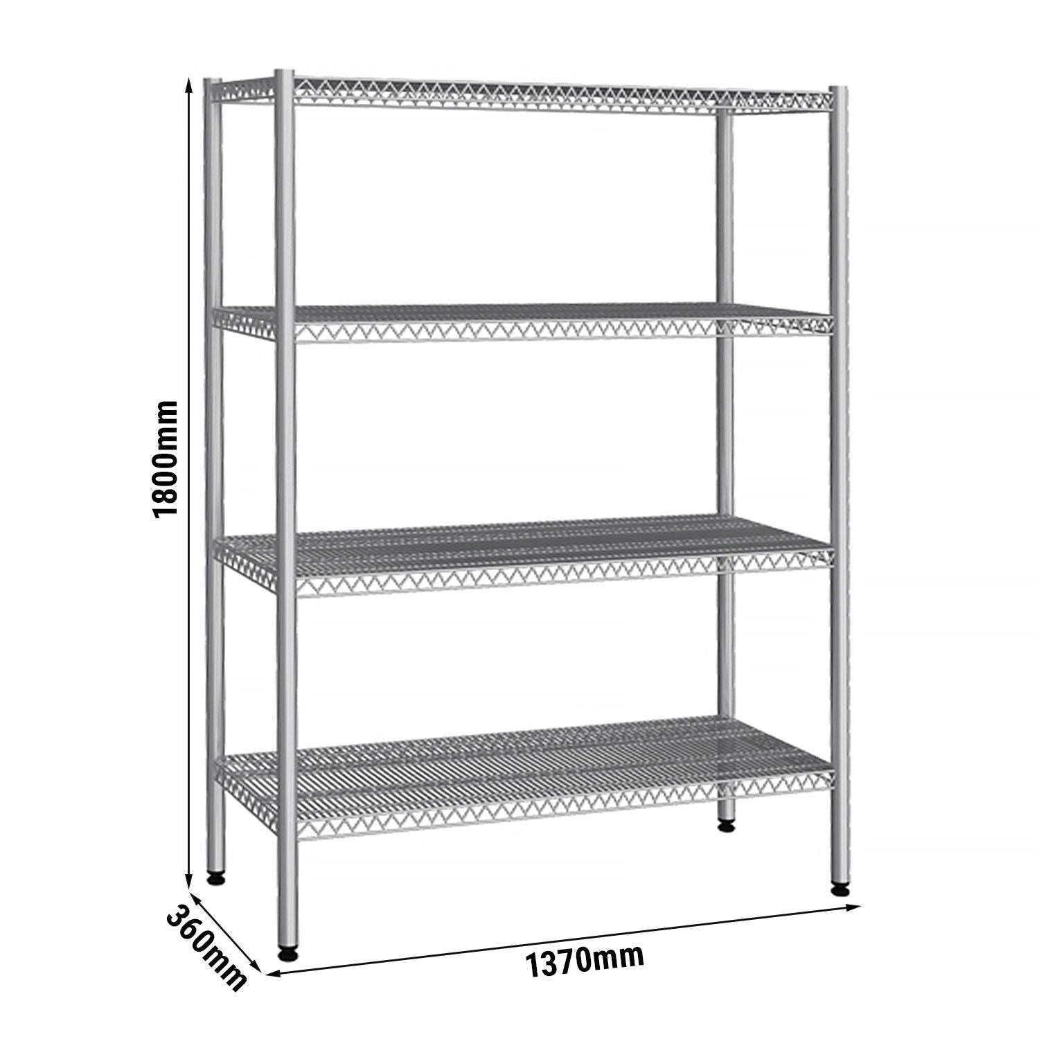 Stainless Steel Shelf - 1370x360mm - 4 wire shelf (fixed)