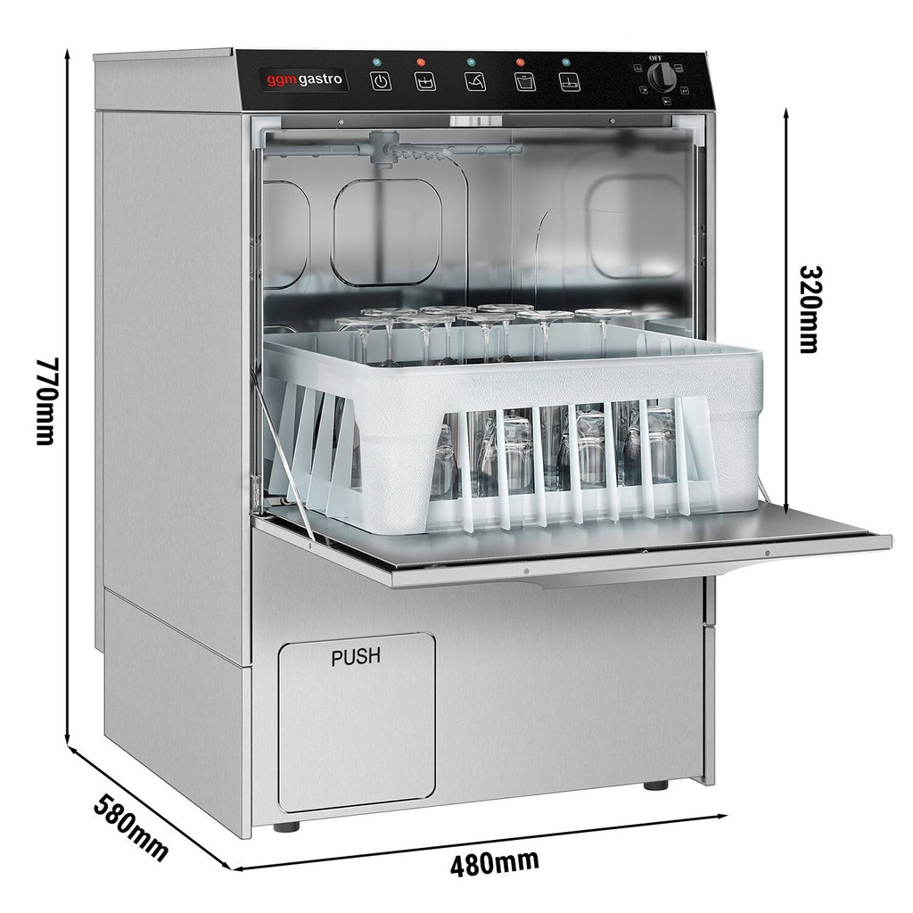 Cup washing machine- 3 kW - detergent, polishing & evacuation pump