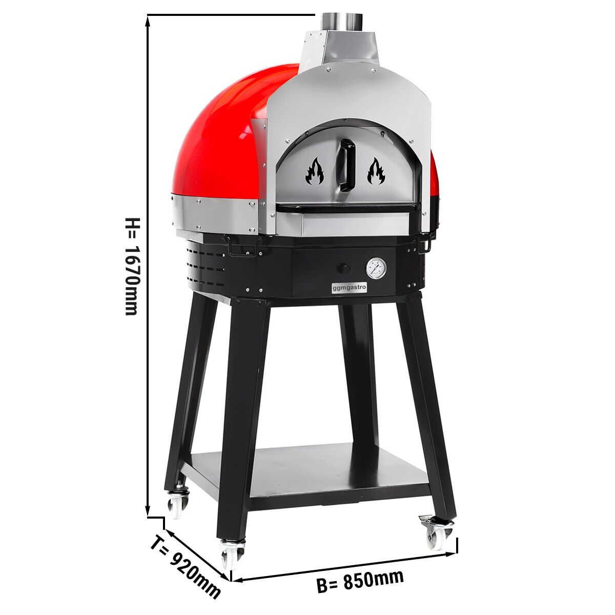 Wood pizza oven - height: 0.83 m - sub -stand included - (red)