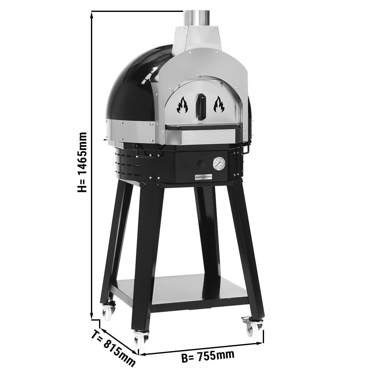 Wood pizza oven - height: 0.77 m - sub -stand included - (black)