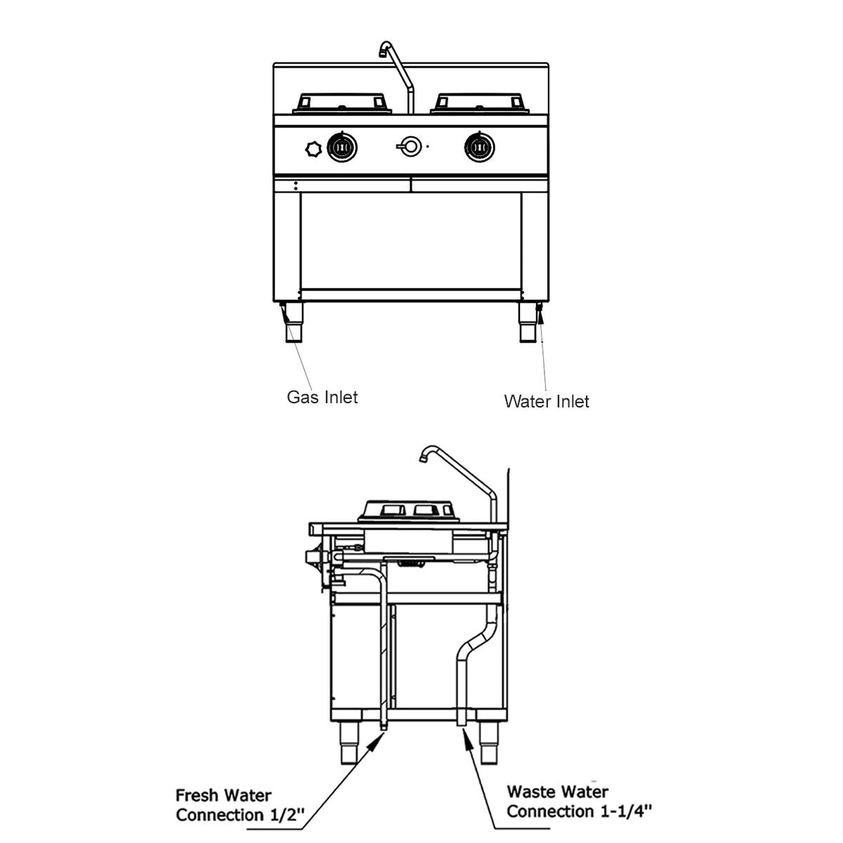 Gasli Wok January - 30 kW - 2 -eyed - 1 mini water column